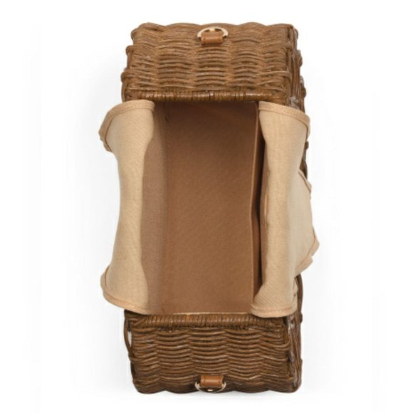 Hand Woven Wicker Eyelet Hat Box Crossbody Rattan - Picture 3 of 4